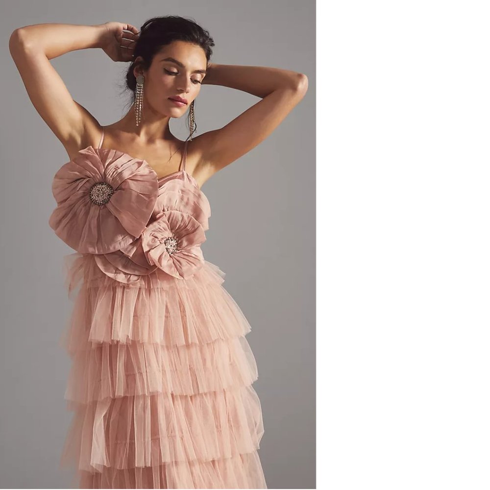 Anthropologie Kavita Bhartia Rosette Tiered Tulle Gown - Picture 4 of 4